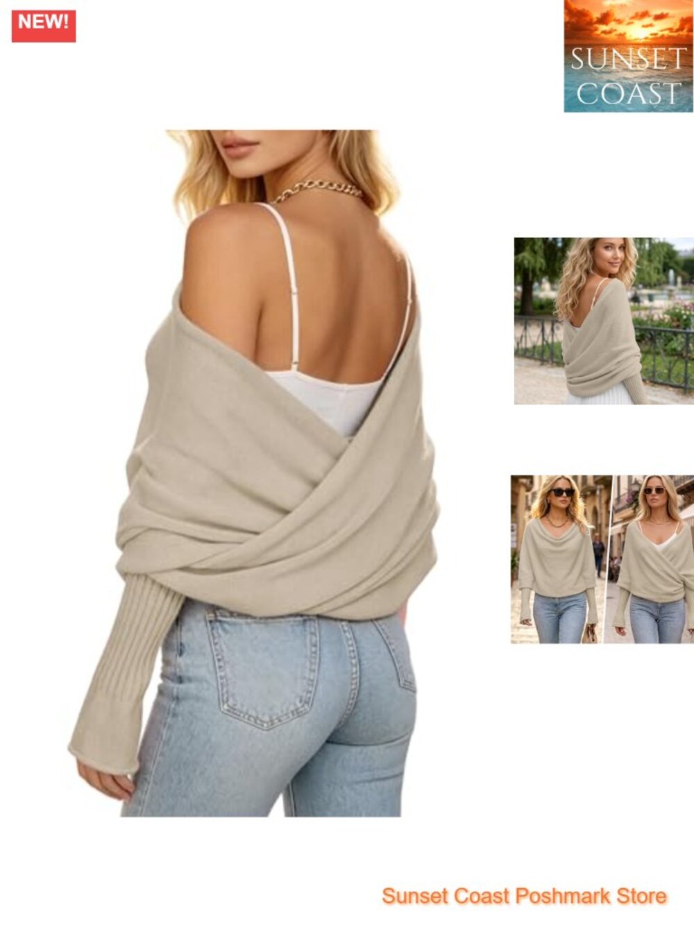 Criss Cross Knit Sweater Shawl Wrap with Sleeves Soft Warm Fall Winter